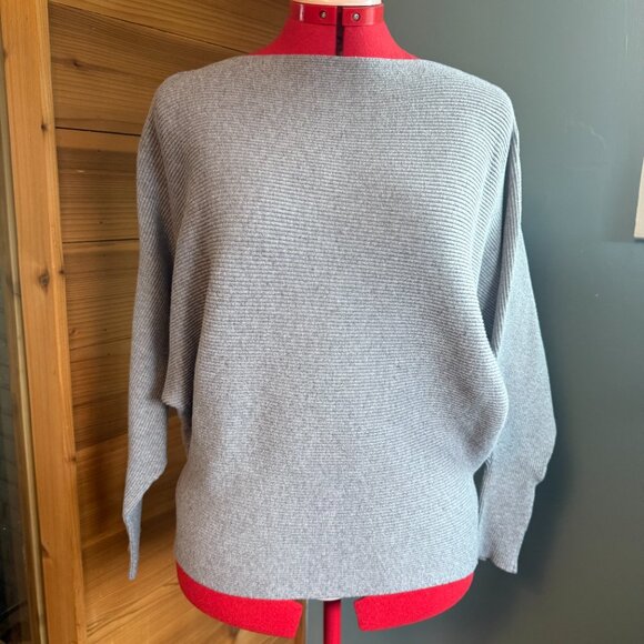 Joan Vass New York Grey Batwing Sleeve Boat Neck Sweater - L - Picture 2 of 8